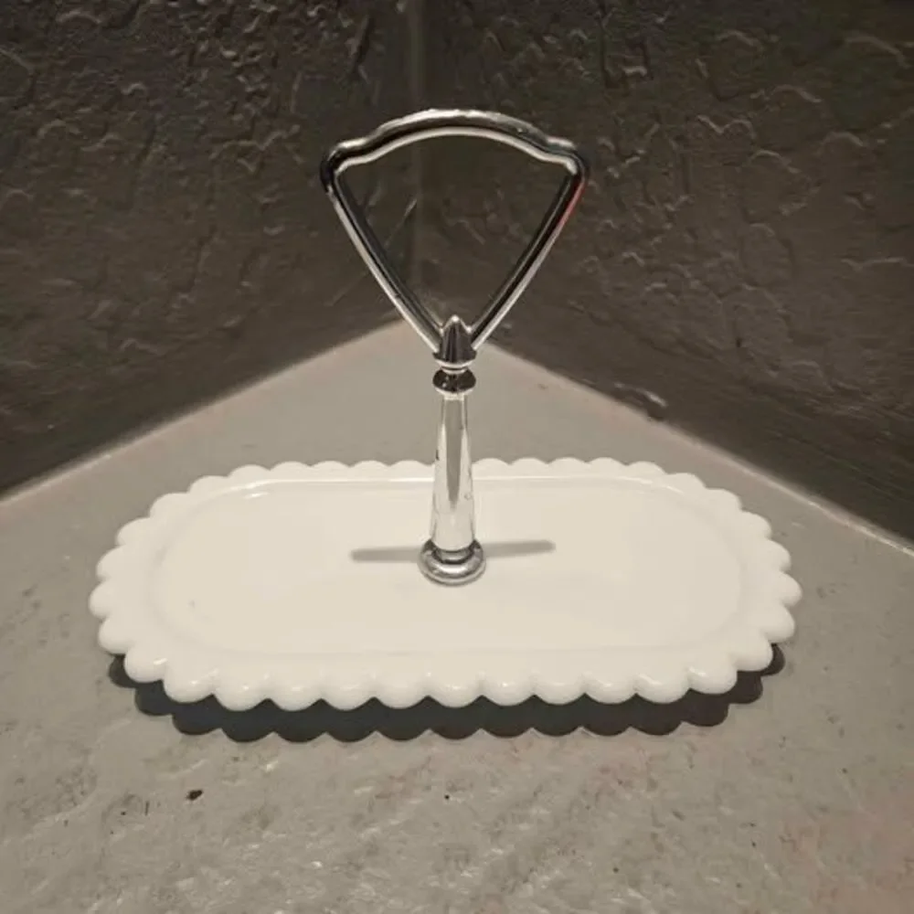 Vintage White Milk Glass Tray with Serving Handle